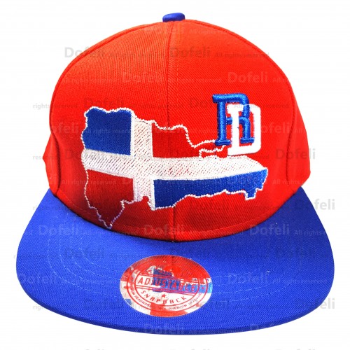 Dominican Red Main and Blue Brim RD Map Adjustable Size Cap